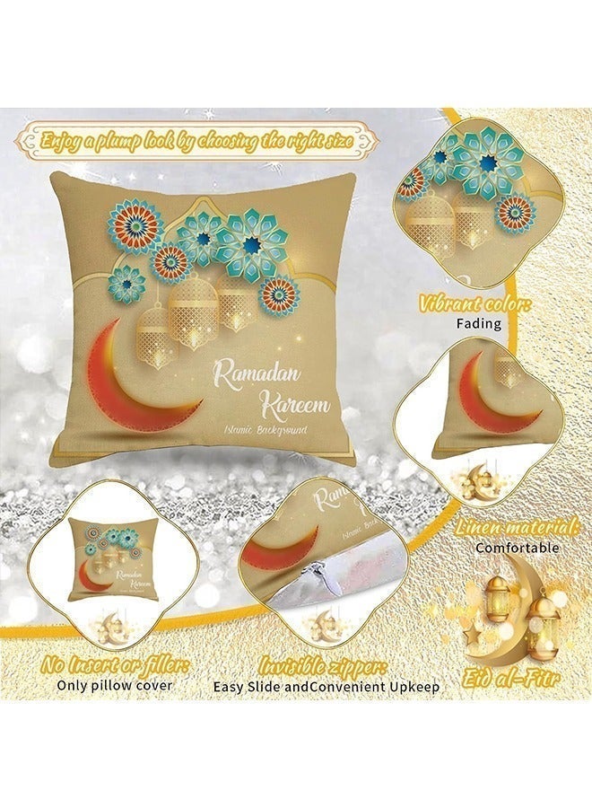 Yoawllty Ramadan Cushion Covers, 4Pcs Ramadan Pillowcase, Red and Green Moon Pillow Covers for Home Sofa Bed Headrest - Image 4